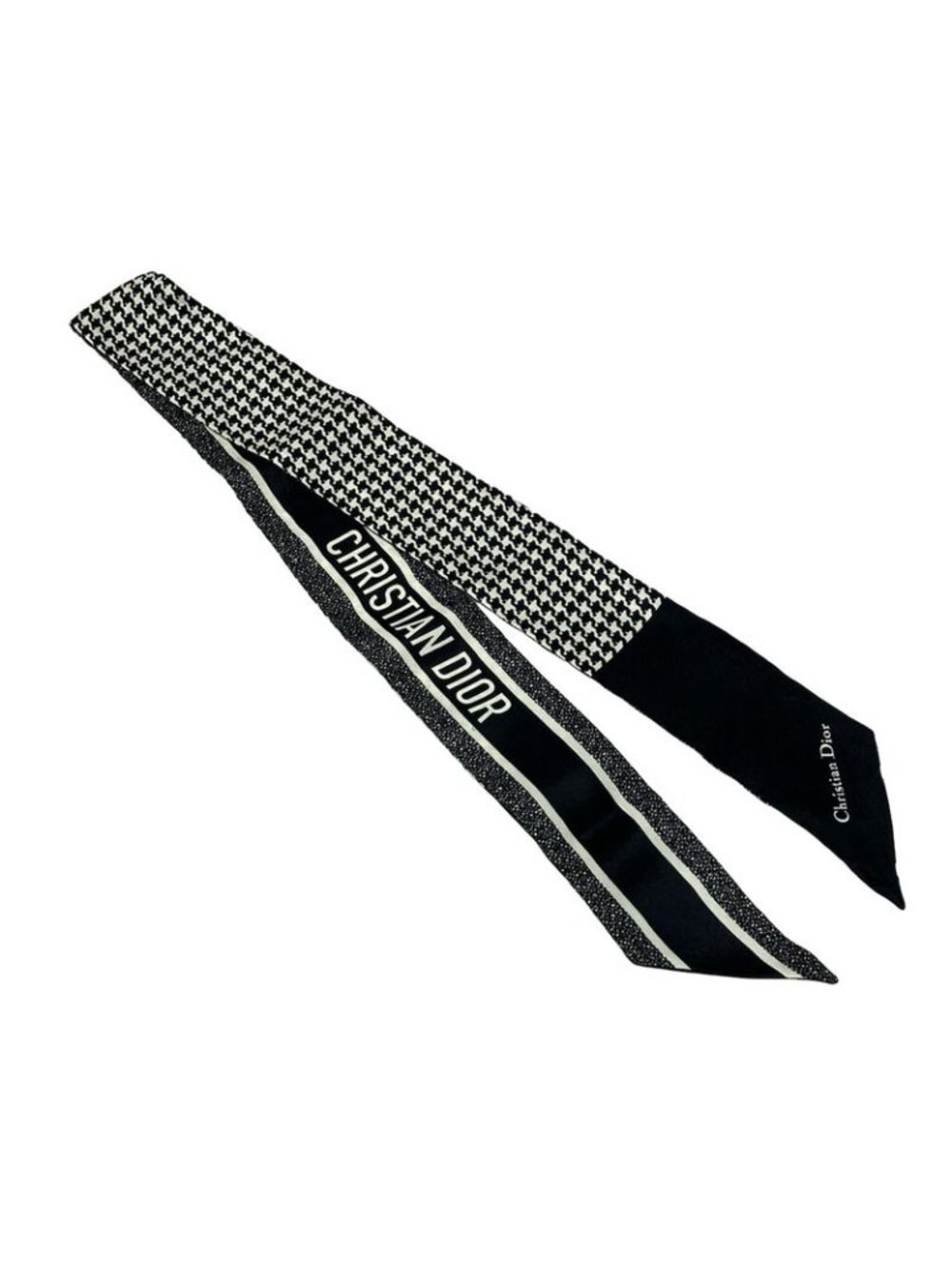 ★SOLD★ Dior Scarf Mitzah Black White Houndstooth Pattern Ribbon - Picture 4 of 5